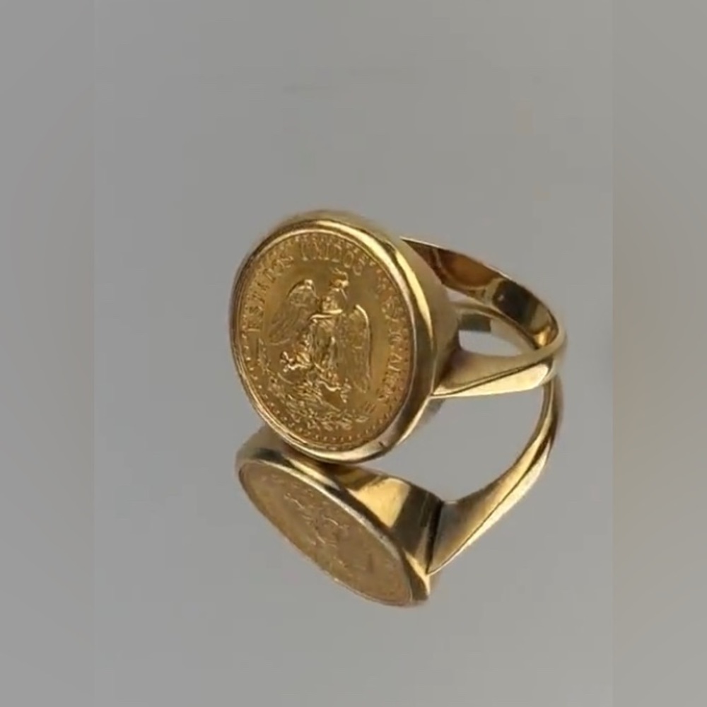 AMAZING VINTAGE ESTATE AUTHENTIC 22K DOS PESOS COIN RING IN 14K BEZEL- SIZE 4.5 - Picture 7 of 15